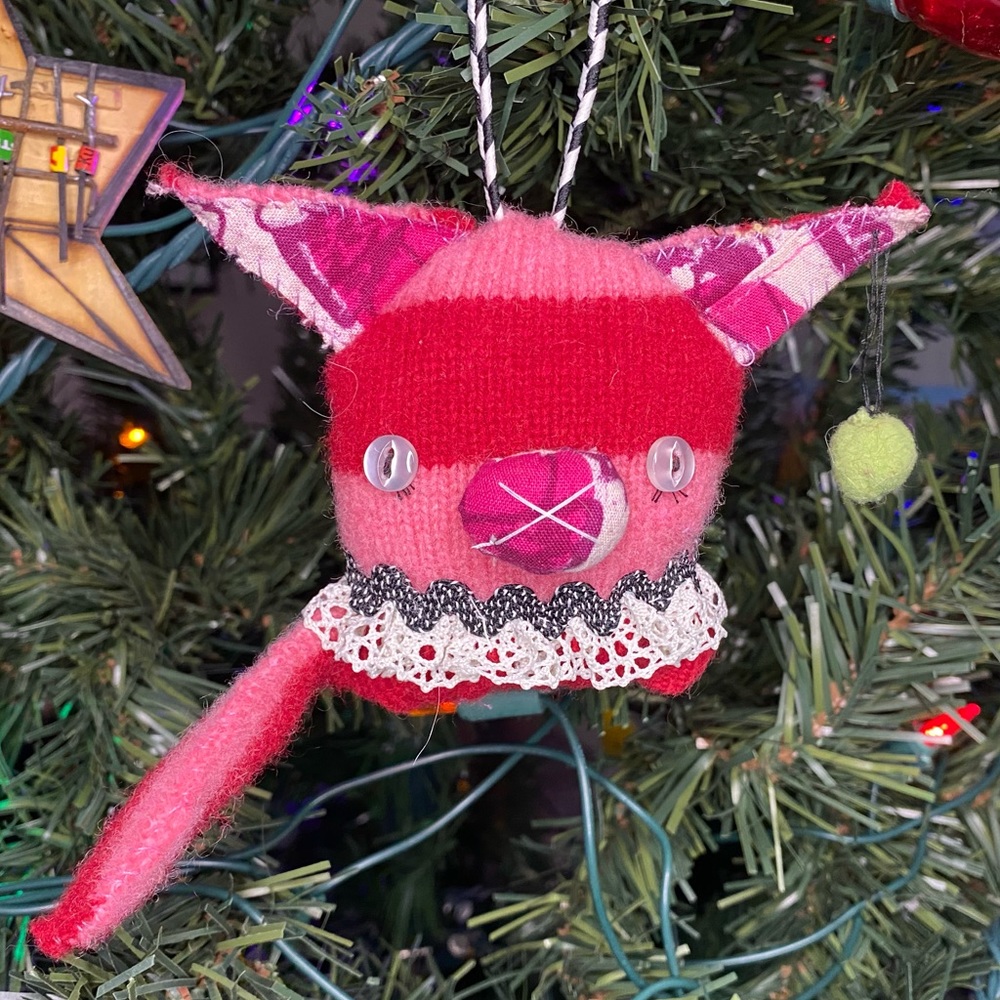 New Handmade Kitty Cat Christmas Tree Ornament Upcycled